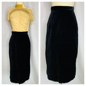 Vintage 80s Gothic Velvet Wiggle Pencil Skirt Size M Medium VLV Pinup Rockabilly